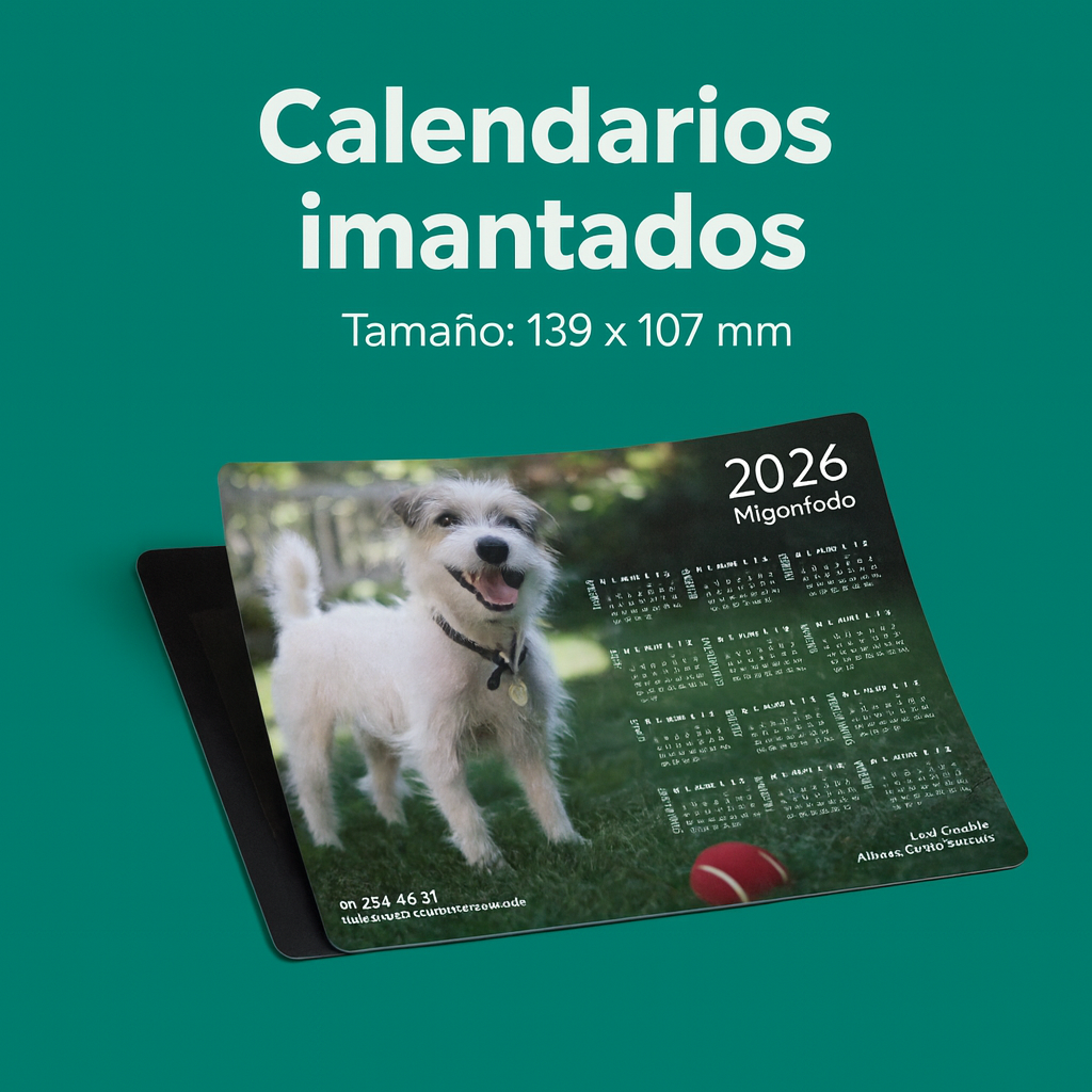 Calendario imantado<br />
2026 totalmente personalizado<br />

