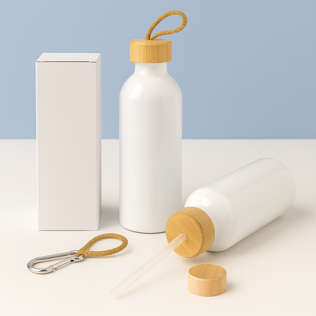 Tomatodo Blanco con Tapa de Bambú de 750ml<br />
